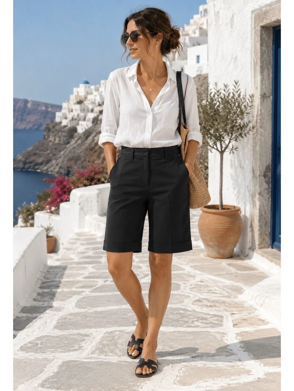 Bermuda Trouser Shorts Dressy Careerwear Black Size 6 Knee Length Dress Barn